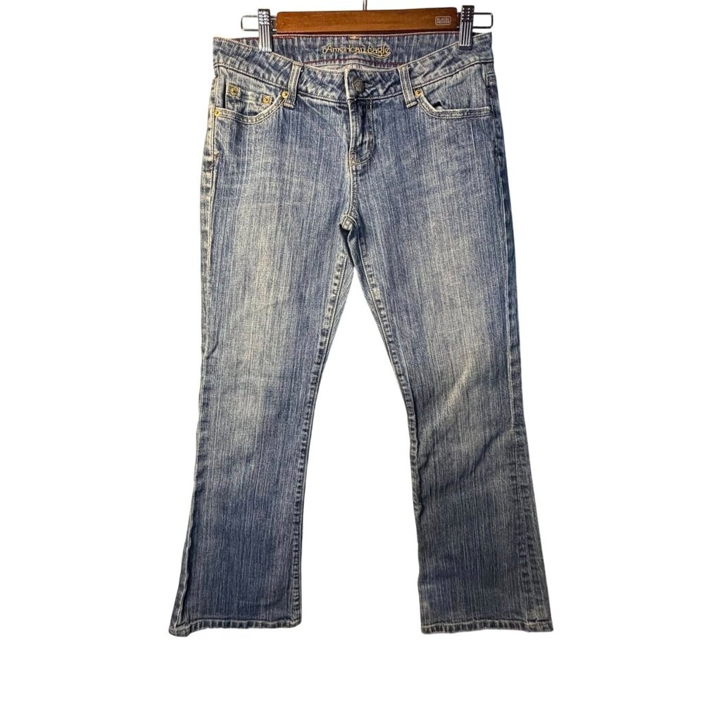 VTG American Eagle Jeans 4Short Faded Whiskered Low Rise Bootcut Denim Women Y2K